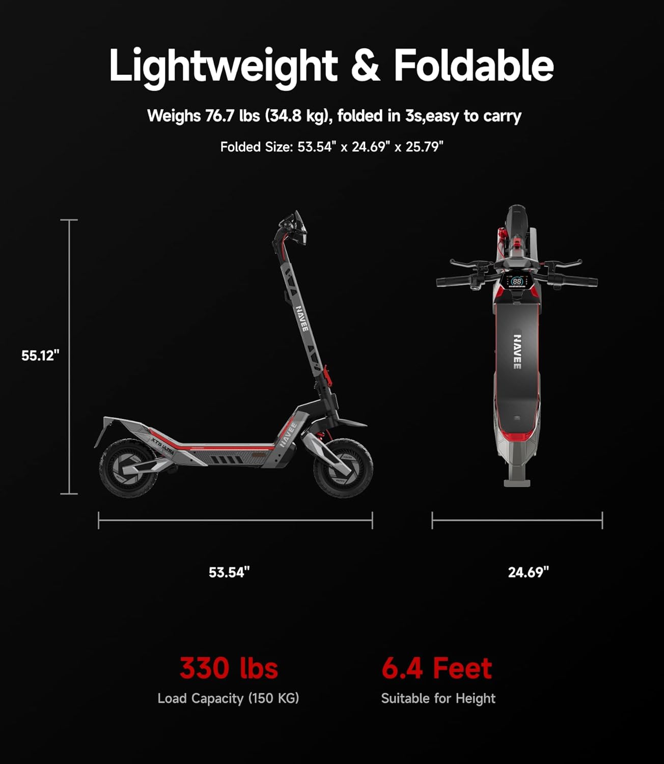 Navee 12" XT5 Pro 2200W Dual Suspension Folding Electric Scooter