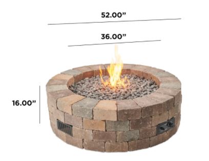 Outdoor Greatroom BRONSON BLOCK Round Gas Fire Pit Kit, BRON52-K