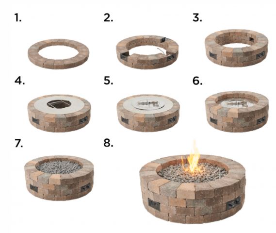 Outdoor Greatroom BRONSON BLOCK Round Gas Fire Pit Kit, BRON52-K