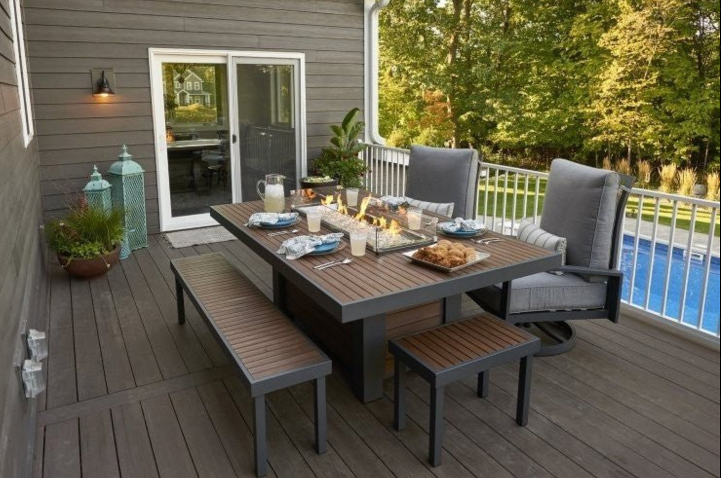 Outdoor GreatRoom KENWOOD KW-1242-K LINEAR Dining Height Gas Fire Pit Table