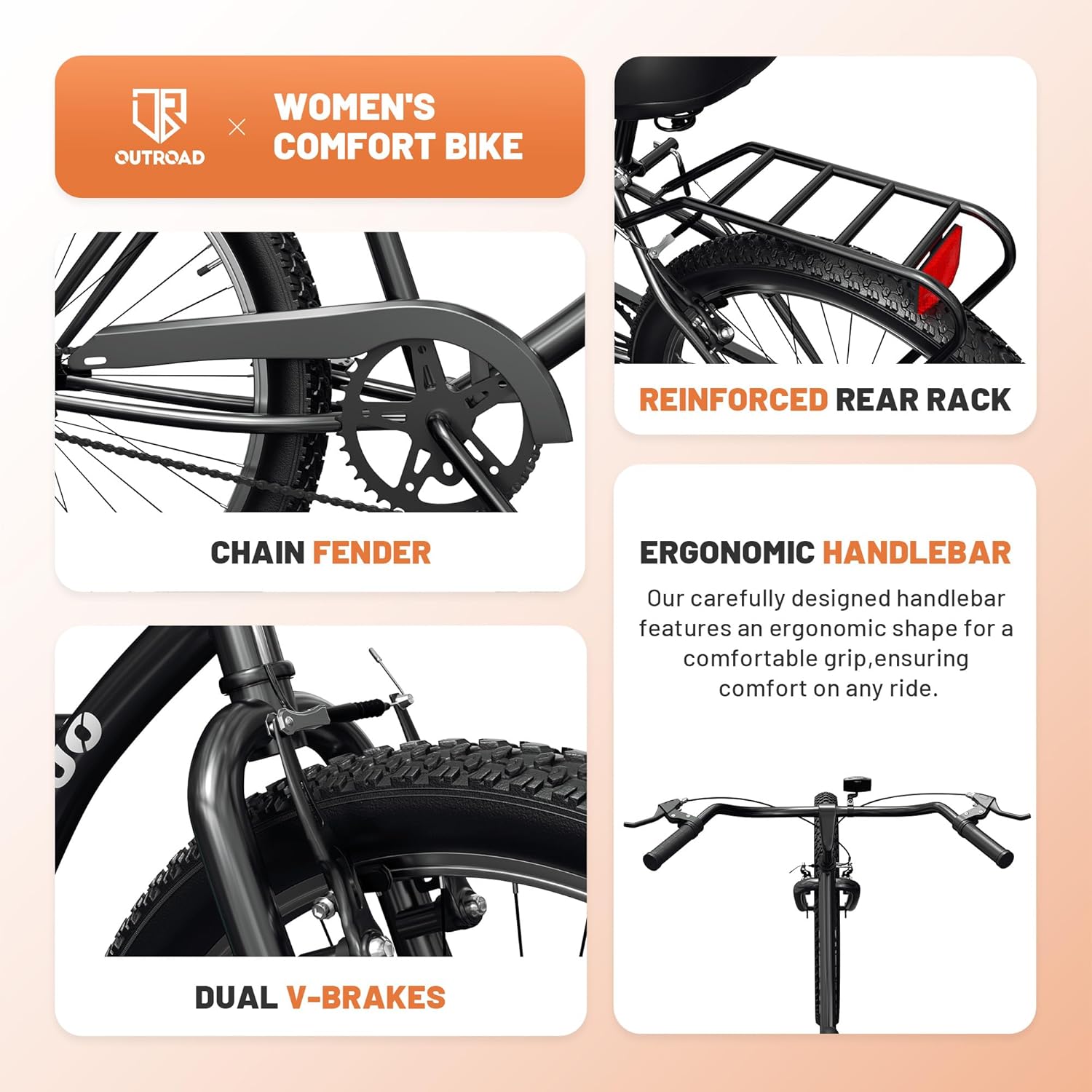 Outroad 24" Women's Single Speed Step-Through Beach Cruiser Bike