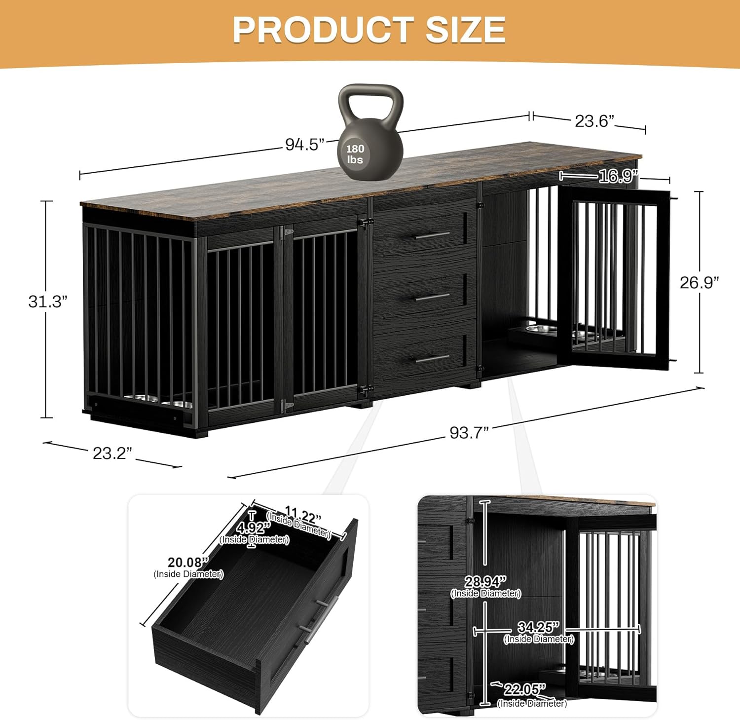OUYESSIR 94.5" Large Dogs Crate Furniture