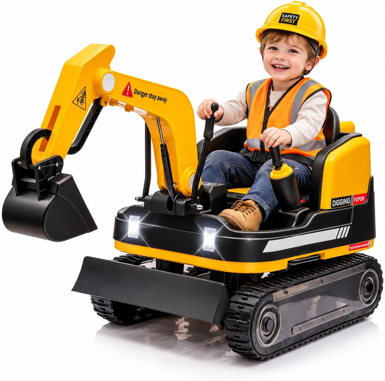 OYLDIAS 360 Degree Rotating Battery Powered Bulldozer Excavator Kids' Ride-On Truck