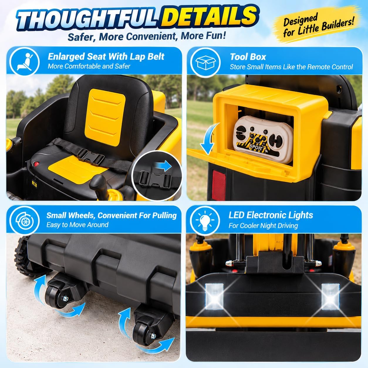 OYLDIAS 360 Degree Rotating Battery Powered Bulldozer Excavator Kids' Ride-On Truck
