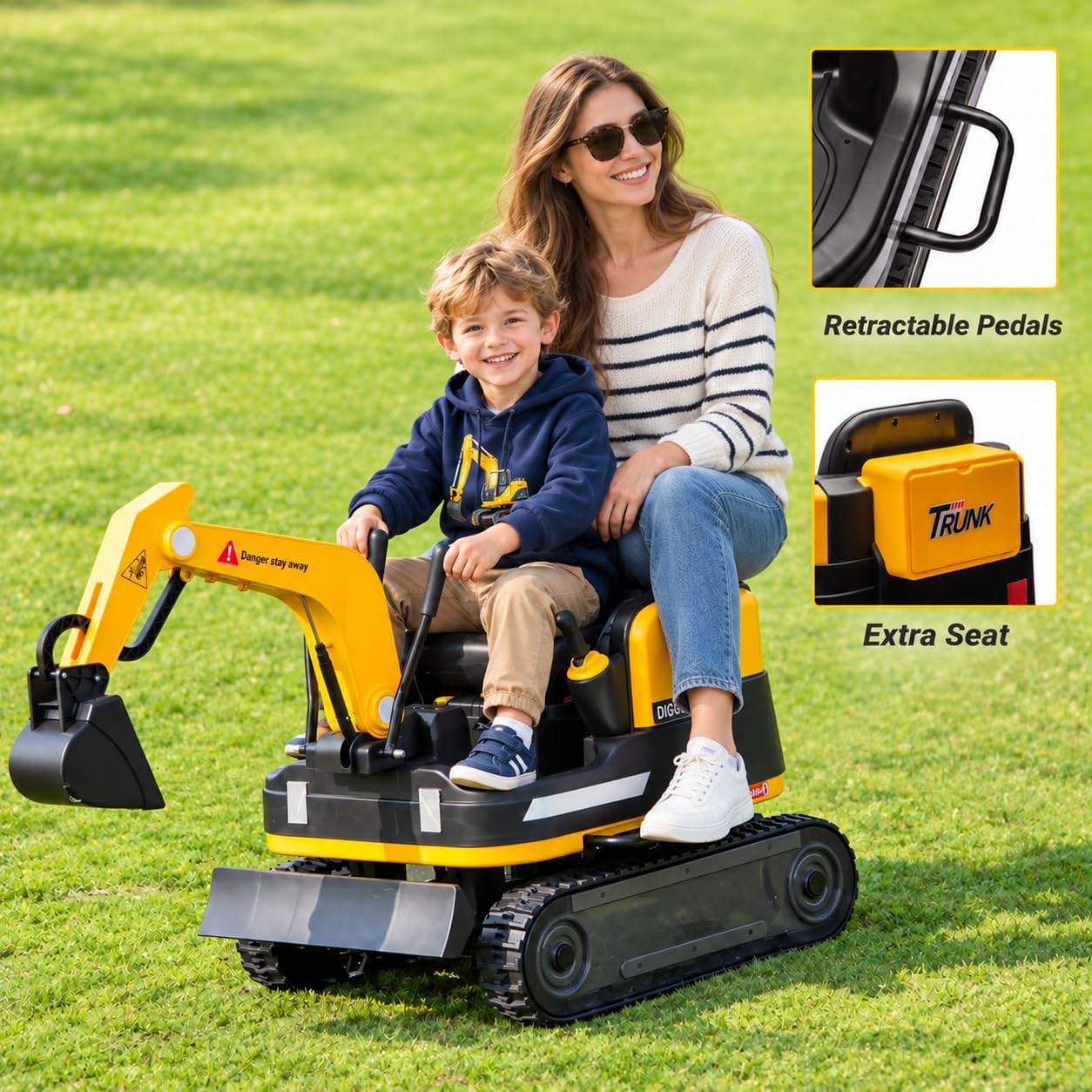 OYLDIAS 360 Degree Rotating Battery Powered Bulldozer Excavator Kids' Ride-On Truck