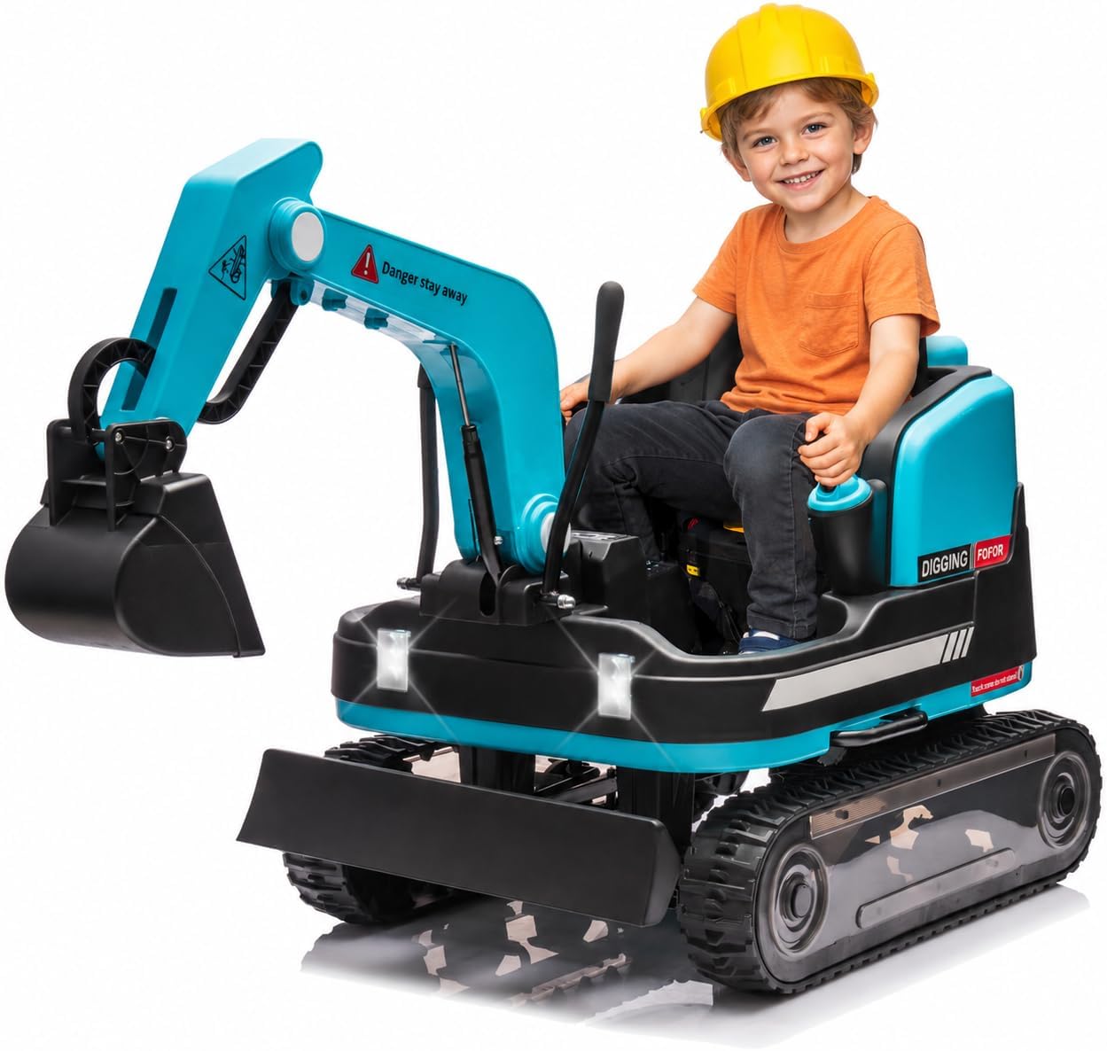 OYLDIAS 360 Degree Rotating Battery Powered Bulldozer Excavator Kids' Ride-On Truck