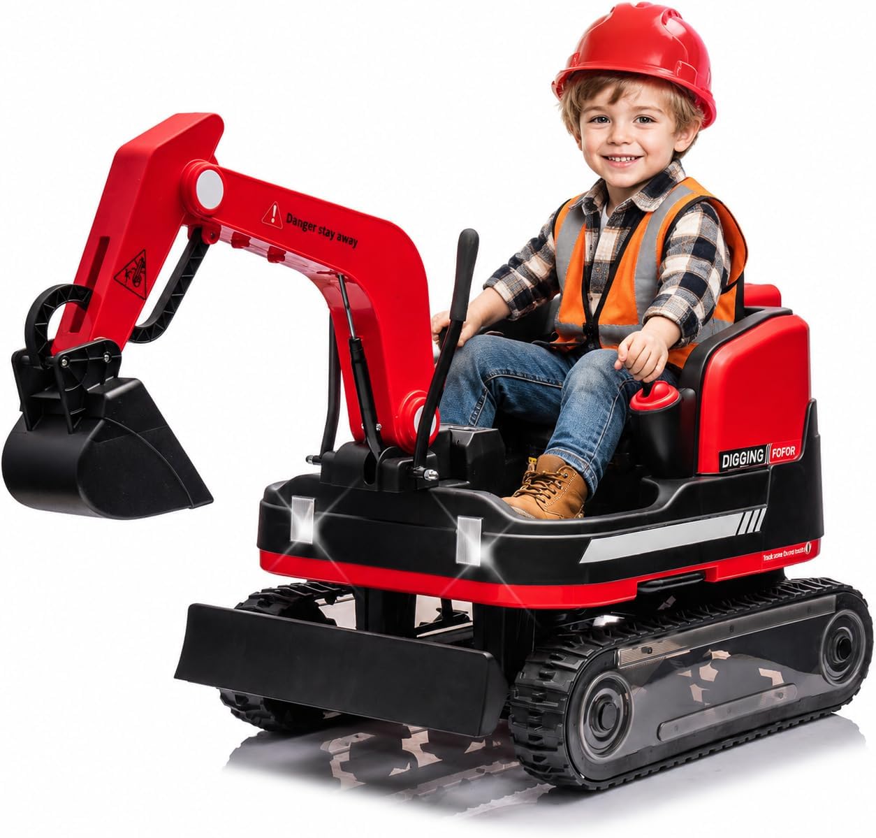 OYLDIAS 360 Degree Rotating Battery Powered Bulldozer Excavator Kids' Ride-On Truck