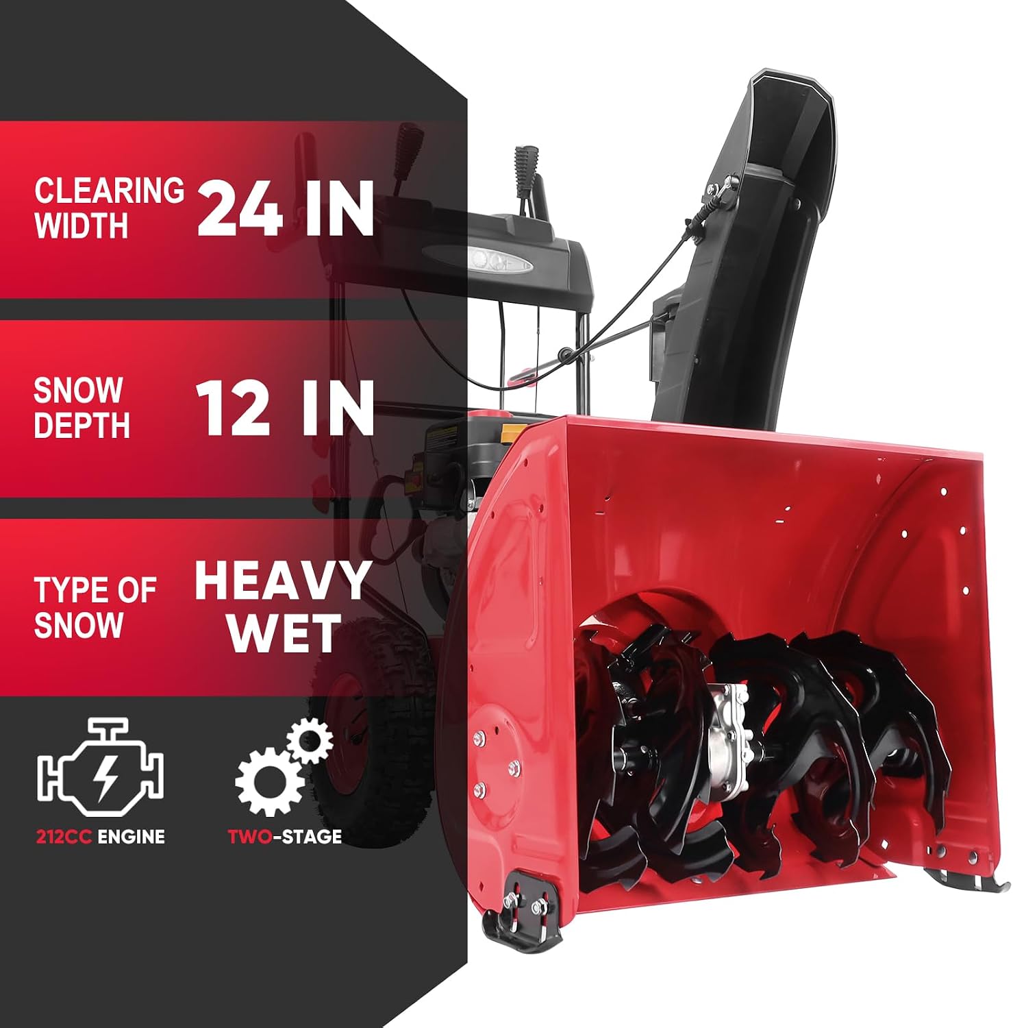 Powersmart 24" 212cc 2-Stage 8 Speed Reinforced Steel Housing Self-Propelled Gas Snow Blower