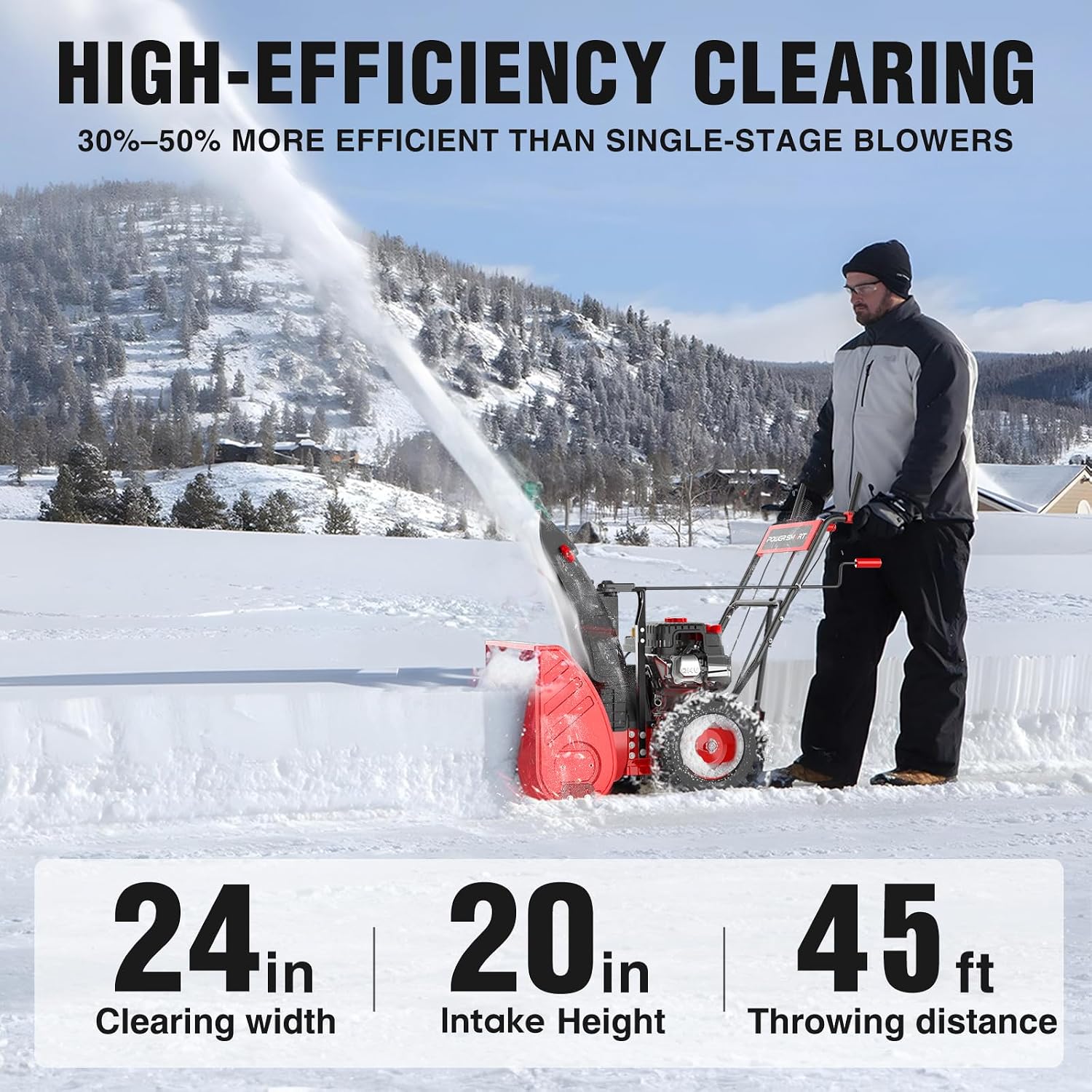 Powersmart 24" 212cc 2-Stage 8 Speed Self-Propelled Gas Snow Blower