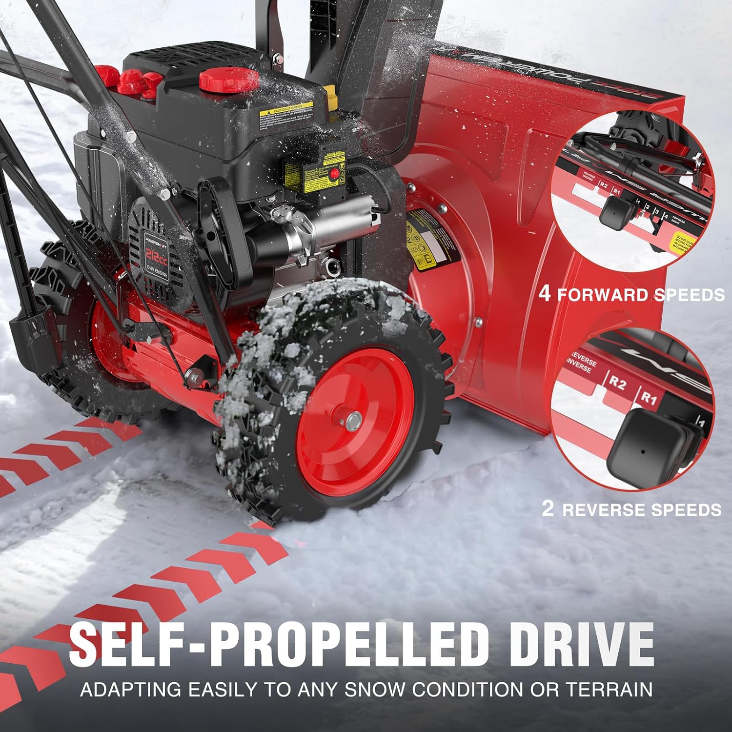 Powersmart 24" 212cc 2-Stage 8 Speed Self-Propelled Gas Snow Blower