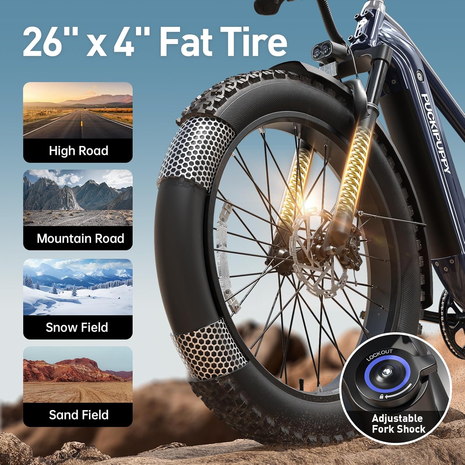 PUCKIPUPPY 26" BEAGLE 48V 7 Speed Fat Tire Electric Mountain Bike