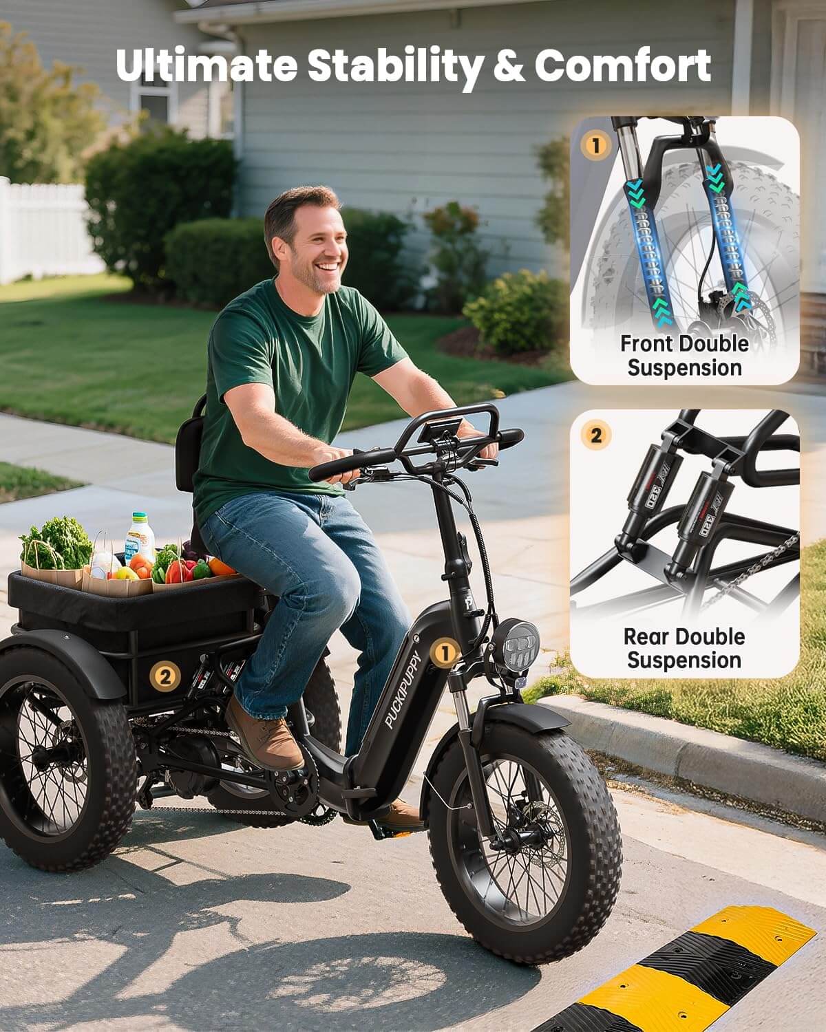 PUCKIPUPPY ROTTWEILER 48V 960W (with Reverse Gear) Fat Tire Electric Trike