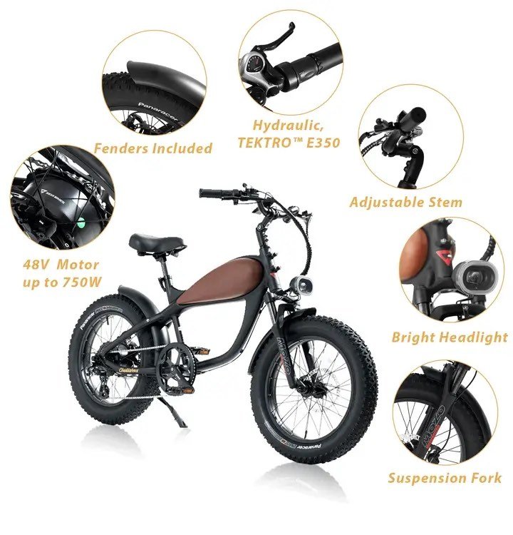 Revi Bikes CHEETAH MINI Cafe Racer Fat Tire Vintage Cruiser Electric Bike