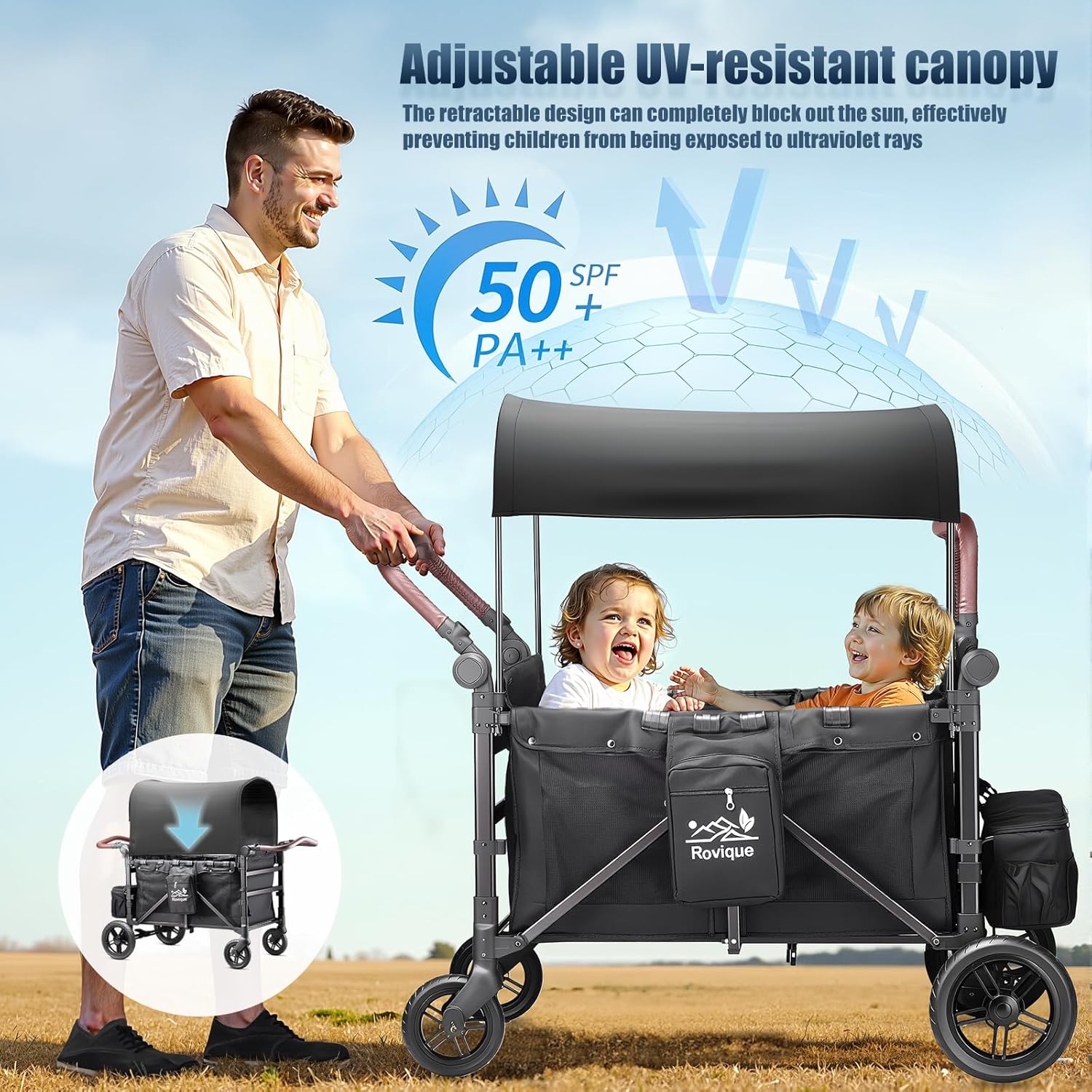 Rovique DELUXE 4 Seater Kids Stroller Wagon