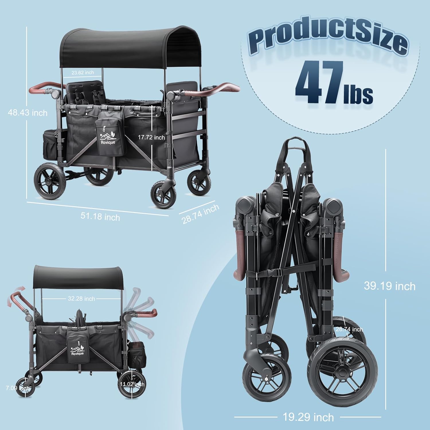 Rovique DELUXE 4 Seater Kids Stroller Wagon