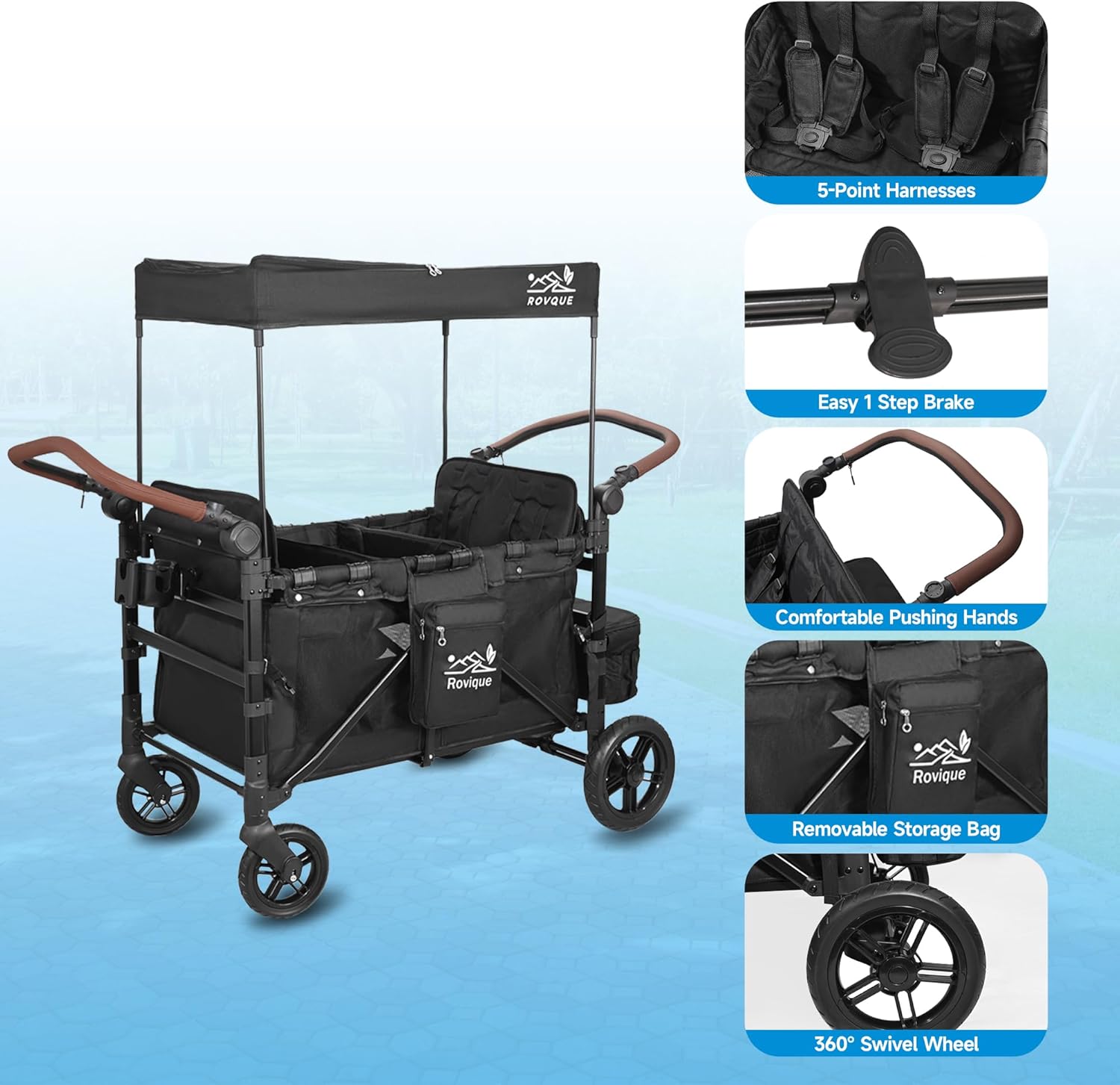 Rovique DELUXE 4 Seater Kids Stroller Wagon