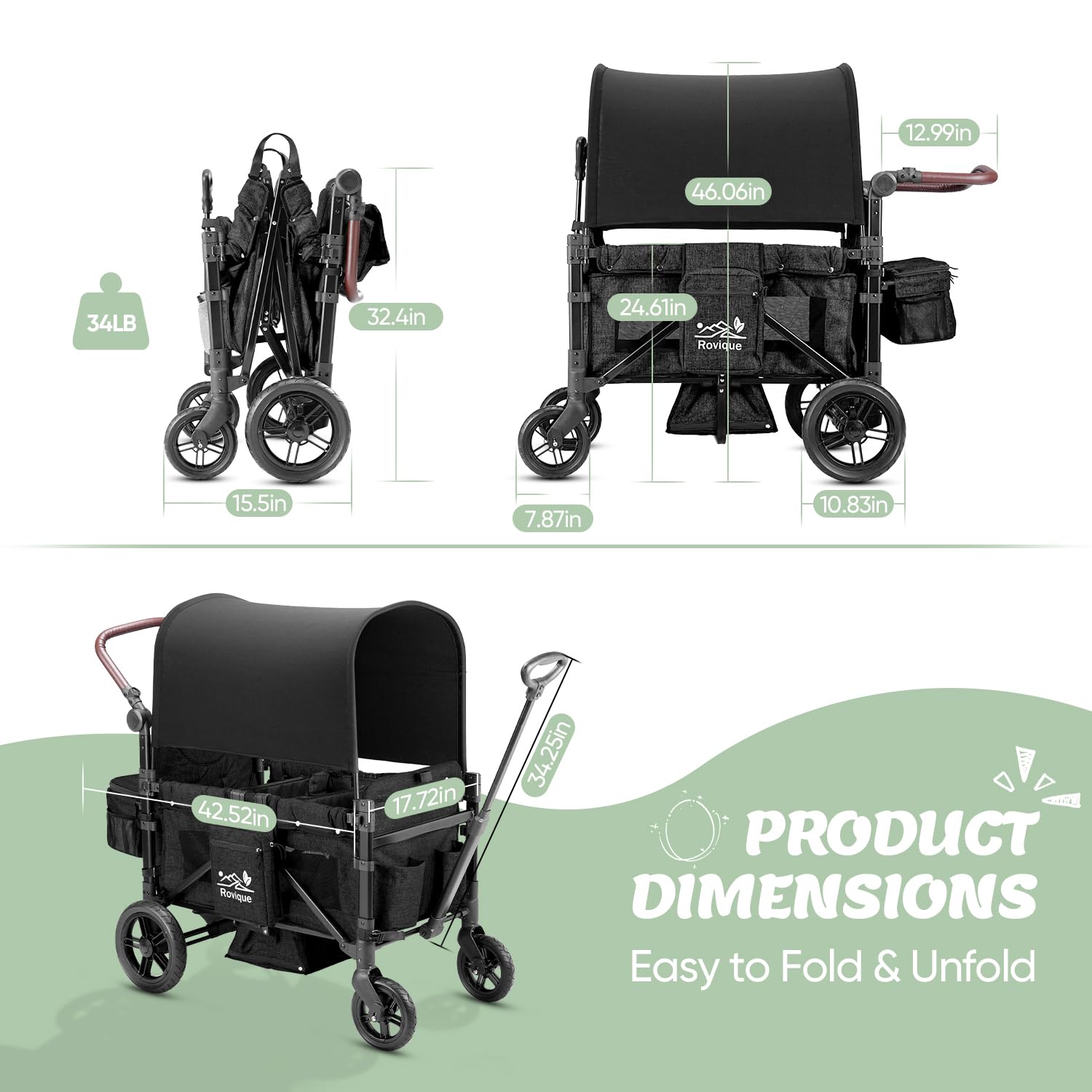 Rovique Premium 2 Kids Stroller Wagon