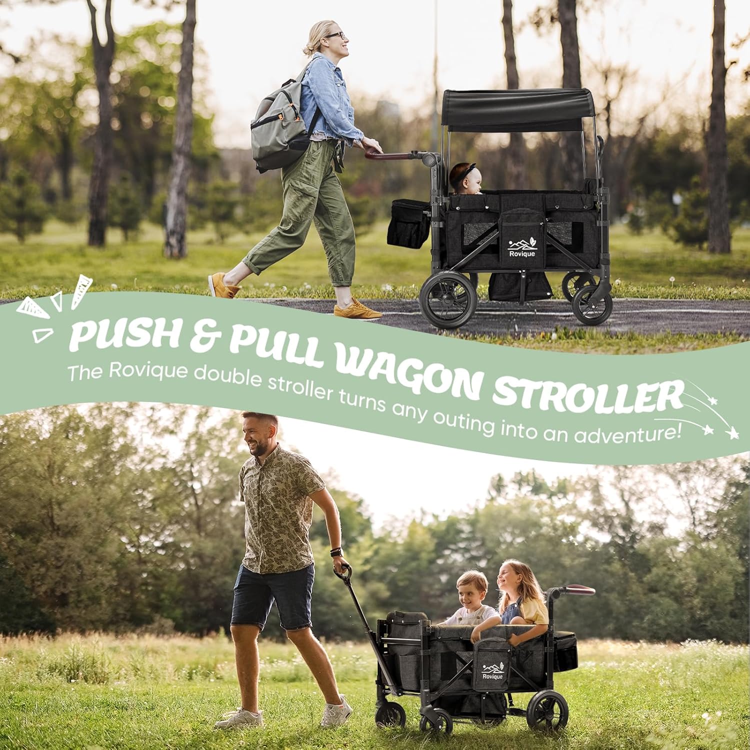 wagon stroller for 2 Rovique Premium 2 Kids Stroller Wagon — Upzy.com