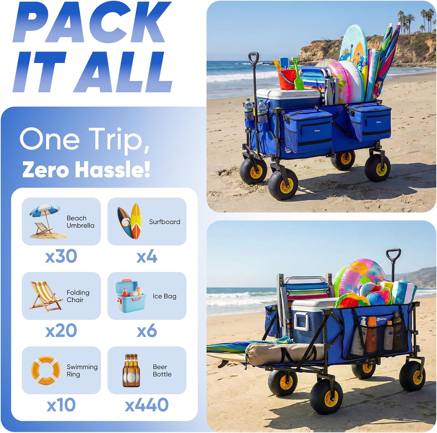 Sekey 57" FW259 Heavy Duty Foldable Beach Wagon