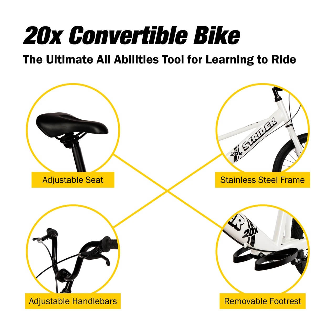 Strider 20x SPORT Kids Pedal Conversion Balance Bike, SR-S2WH