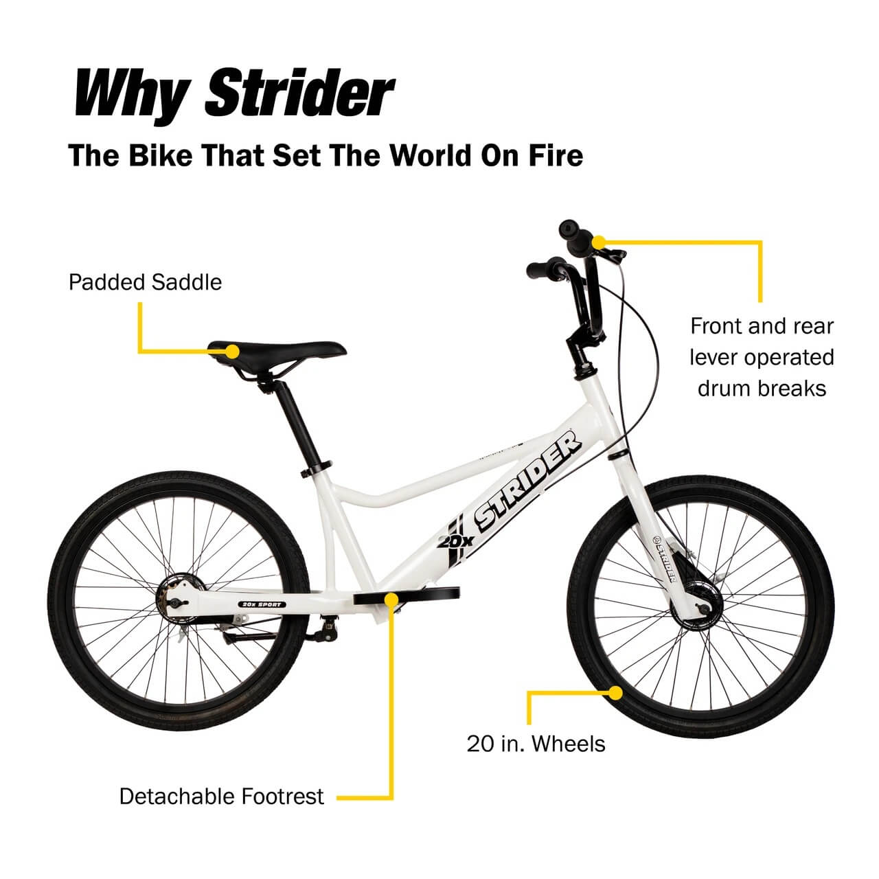 Strider 20x SPORT Kids Pedal Conversion Balance Bike, SR-S2WH