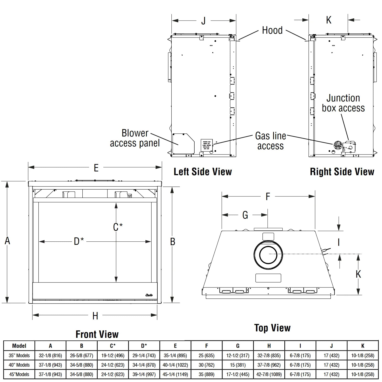 Superior 45" DRT3545 Top/Rear Traditional Direct Vent Gas Fireplace with Electronic Ignition