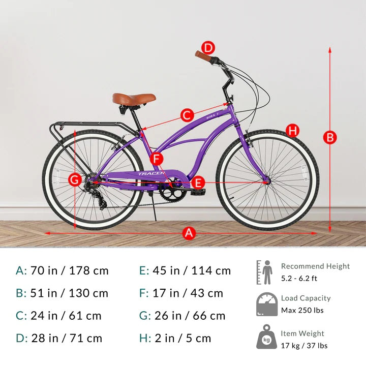 Tracer BORA 26" Step-Through Shimano 7 Speed Fat Tire Beach Cruiser Bike