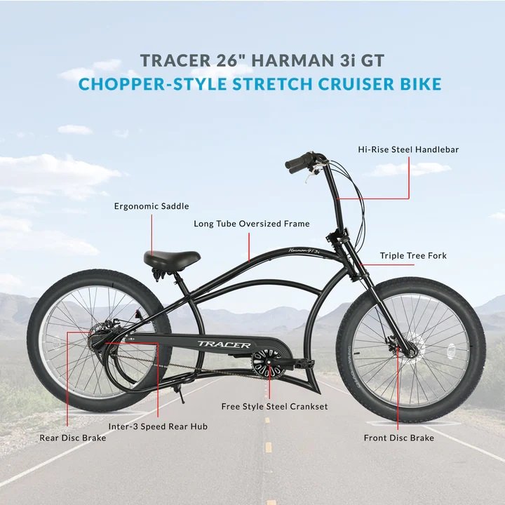 Tracer HARMAN 3i VINTAGE INTERNAL 3 Speed Chopper Stretch Fat Tire Bike