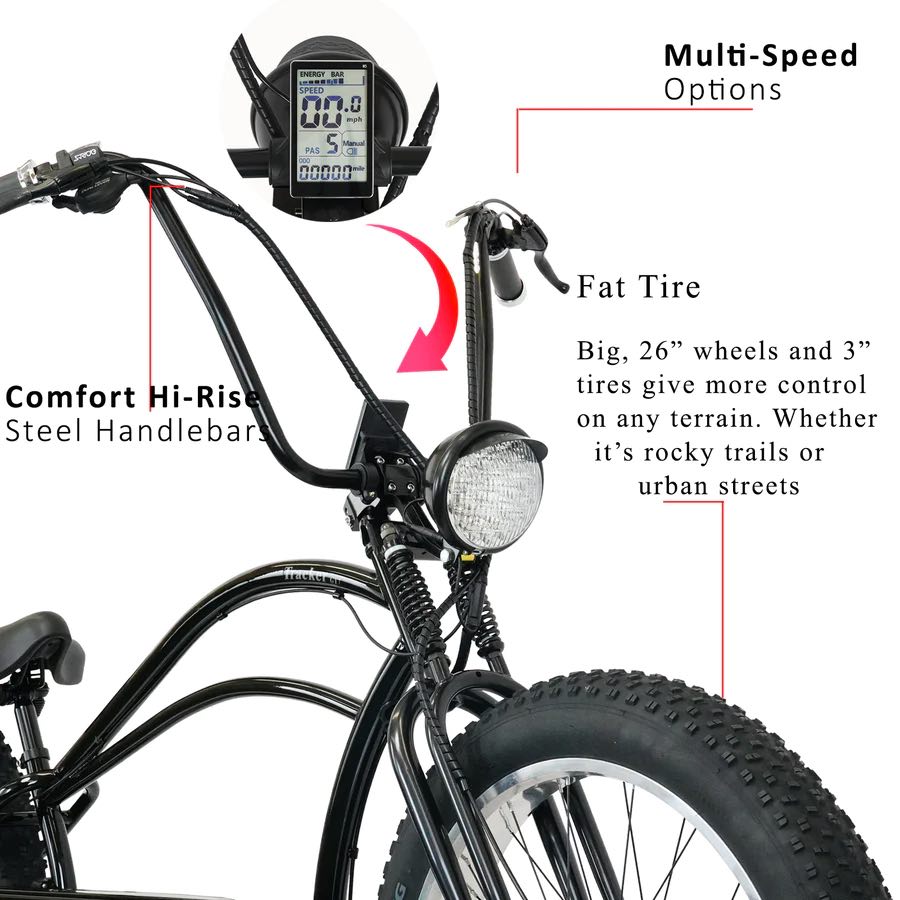 Tracer TRACKER DS7 26" 800W 48V 7-Speed Stretch Cruiser Fat Tire Electric Bike