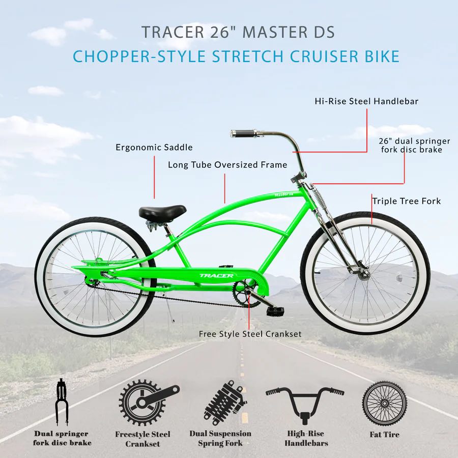 Tracer MASTER DS DUAL SPRINGER 26" Chopper Stretch Fat Tire Beach Cruiser Bike