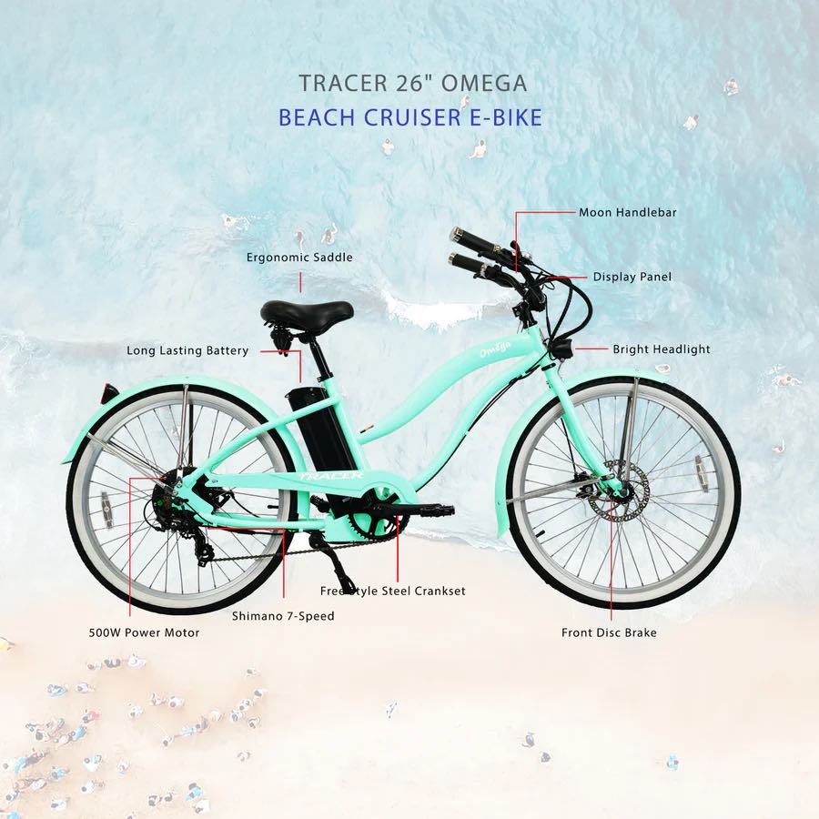 Tracer OMEGA Women's 500W 48V 26" 7 Speed Step-Through Fat Tire Electric Bike