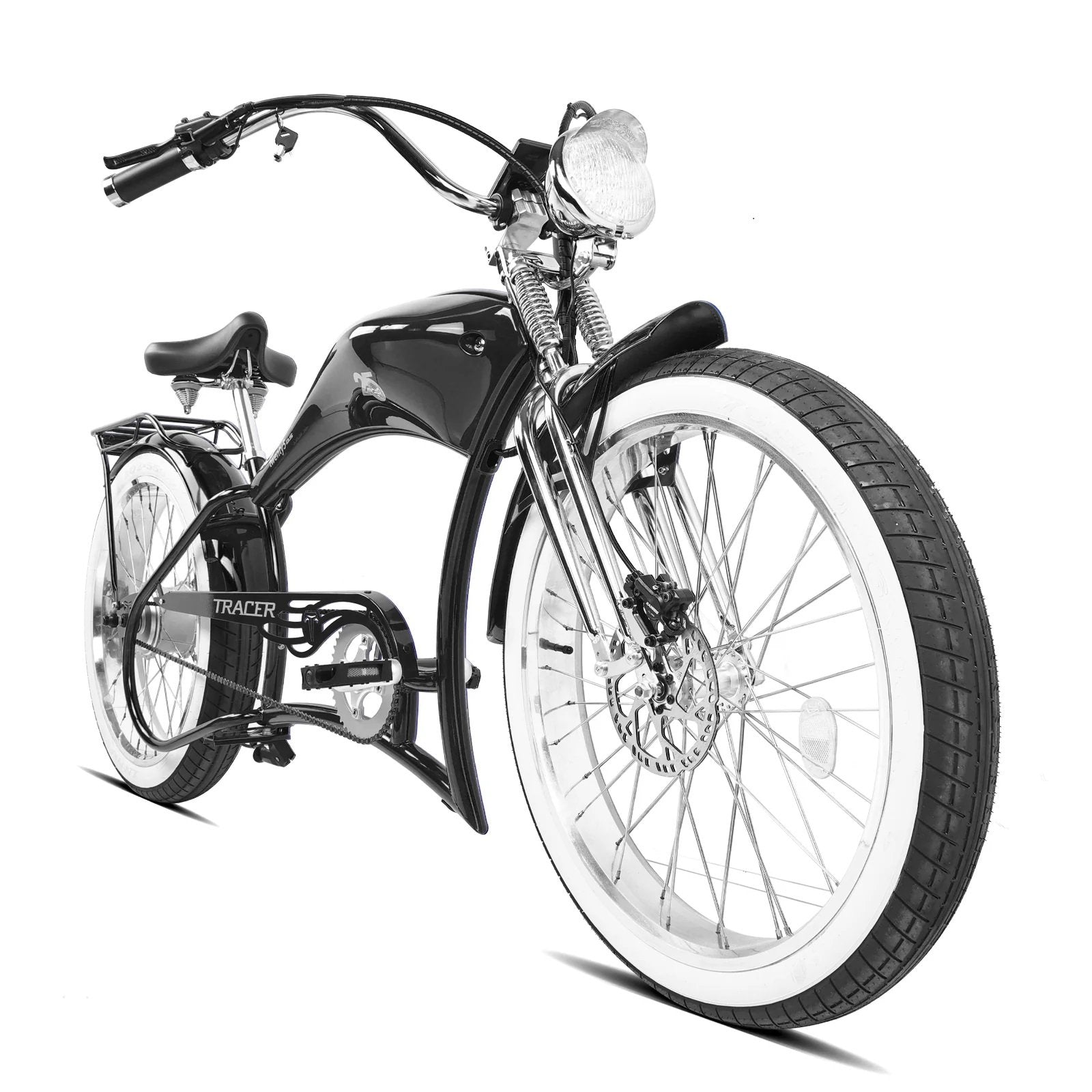 Tracer TWENTY5 DS 800W 48V 26" Fat Tire Chopper Stretch Cruiser Electric Bike