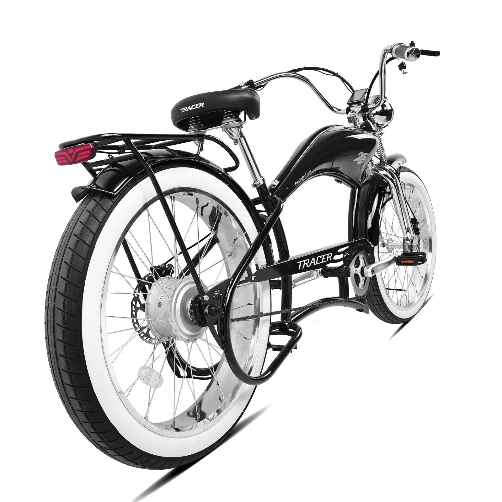 Tracer TWENTY5 DS 800W 48V 26" Fat Tire Chopper Stretch Cruiser Electric Bike