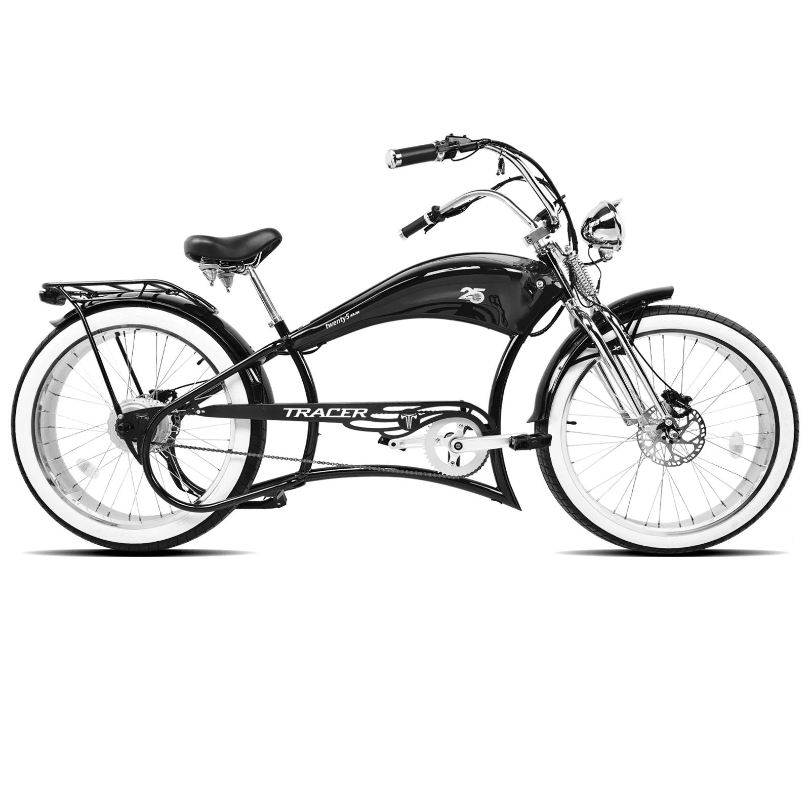 Tracer TWENTY5 DS 800W 48V 26" Fat Tire Chopper Stretch Cruiser Electric Bike