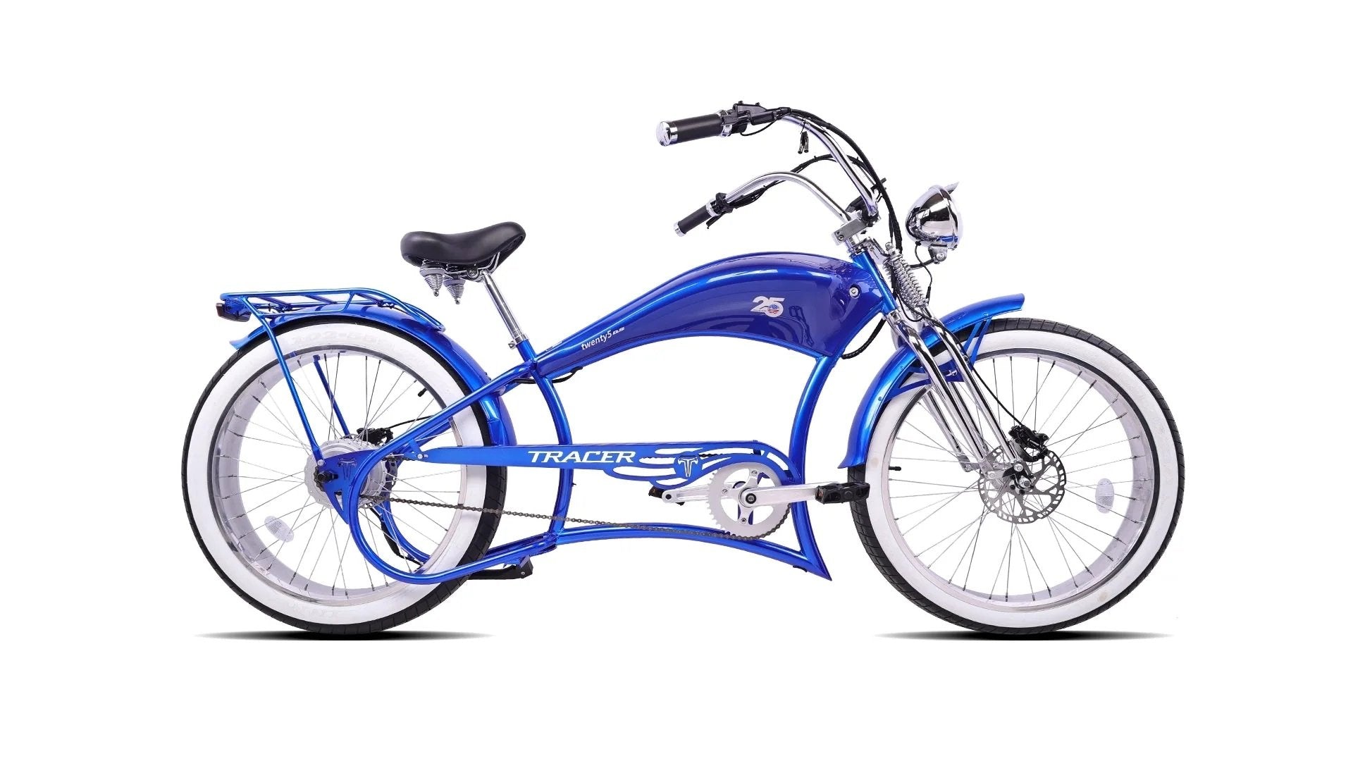 Tracer TWENTY5 DS 800W 48V 26" Fat Tire Chopper Stretch Cruiser Electric Bike