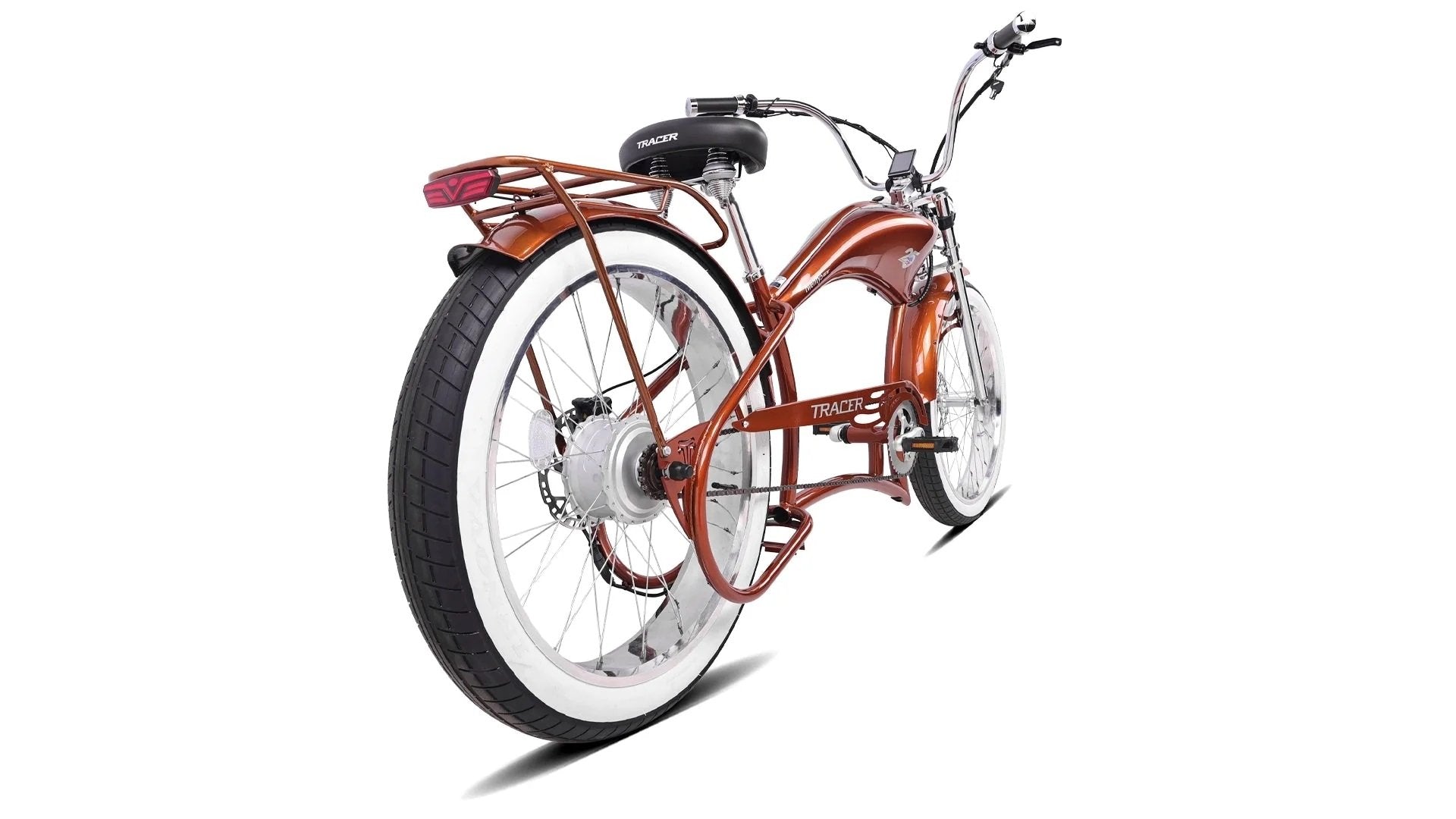 Tracer TWENTY5 DS 800W 48V 26" Fat Tire Chopper Stretch Cruiser Electric Bike