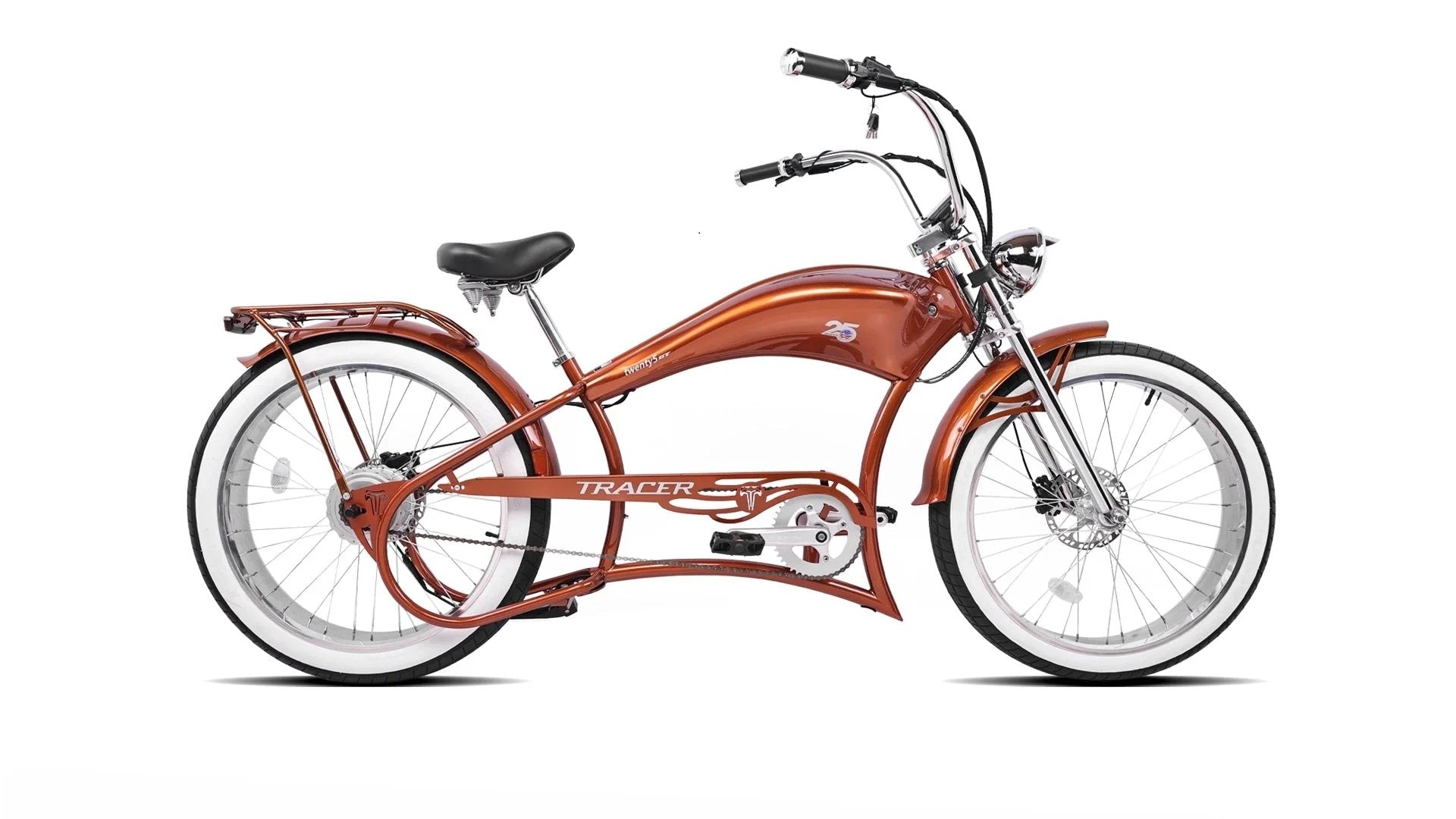 Tracer TWENTY5 DS 800W 48V 26" Fat Tire Chopper Stretch Cruiser Electric Bike