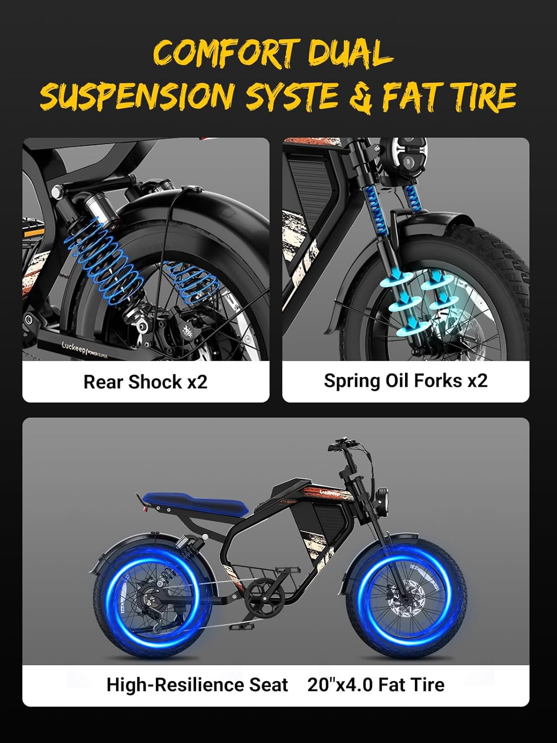 Luckeep M5 1000W 20" Fat Tire Moped Electric Bike