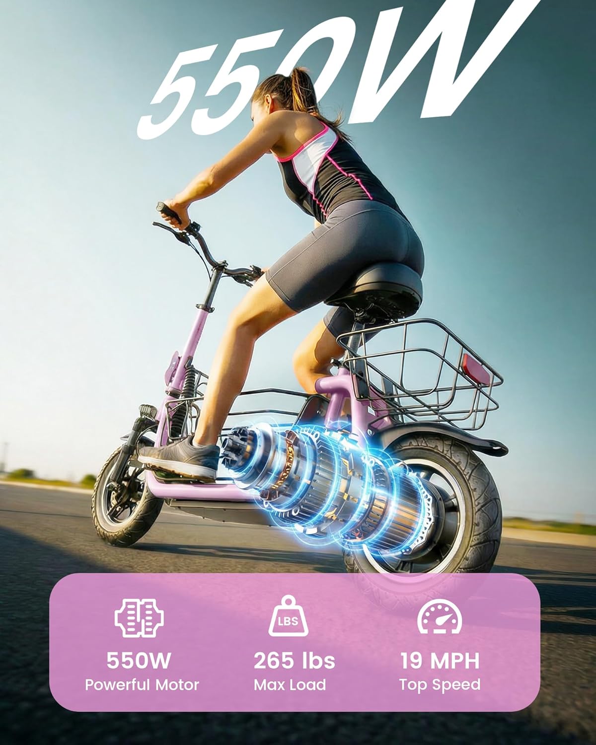 Urbanmax C1Pro 550W 36V 10.4Ah Adults Folding Electric Scooter with Basket