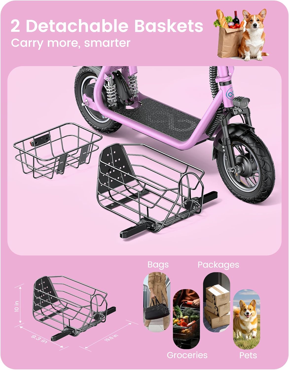 Urbanmax C1Pro 550W 36V 10.4Ah Adults Folding Electric Scooter with Basket
