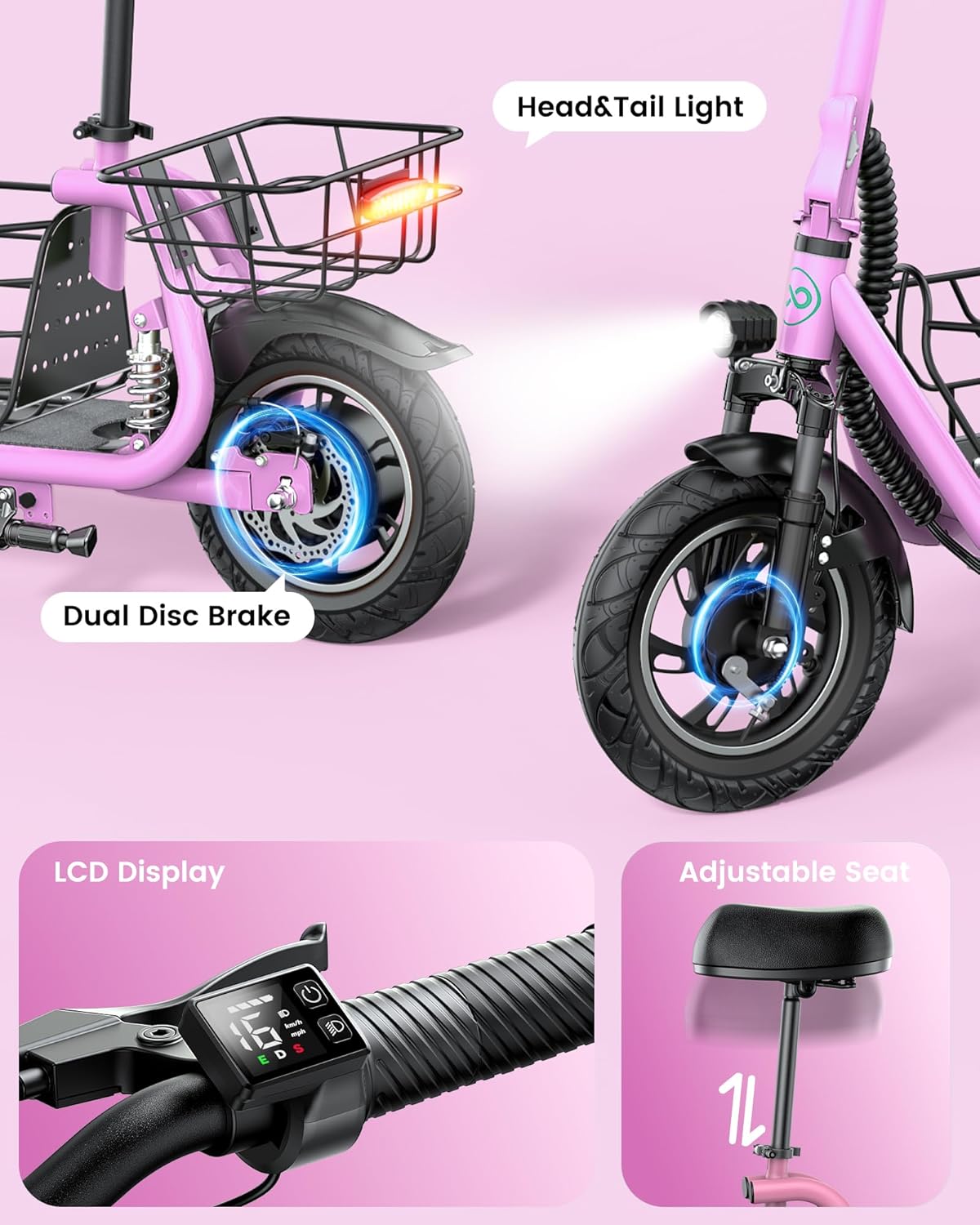 Urbanmax C1Pro 550W 36V 10.4Ah Adults Folding Electric Scooter with Basket