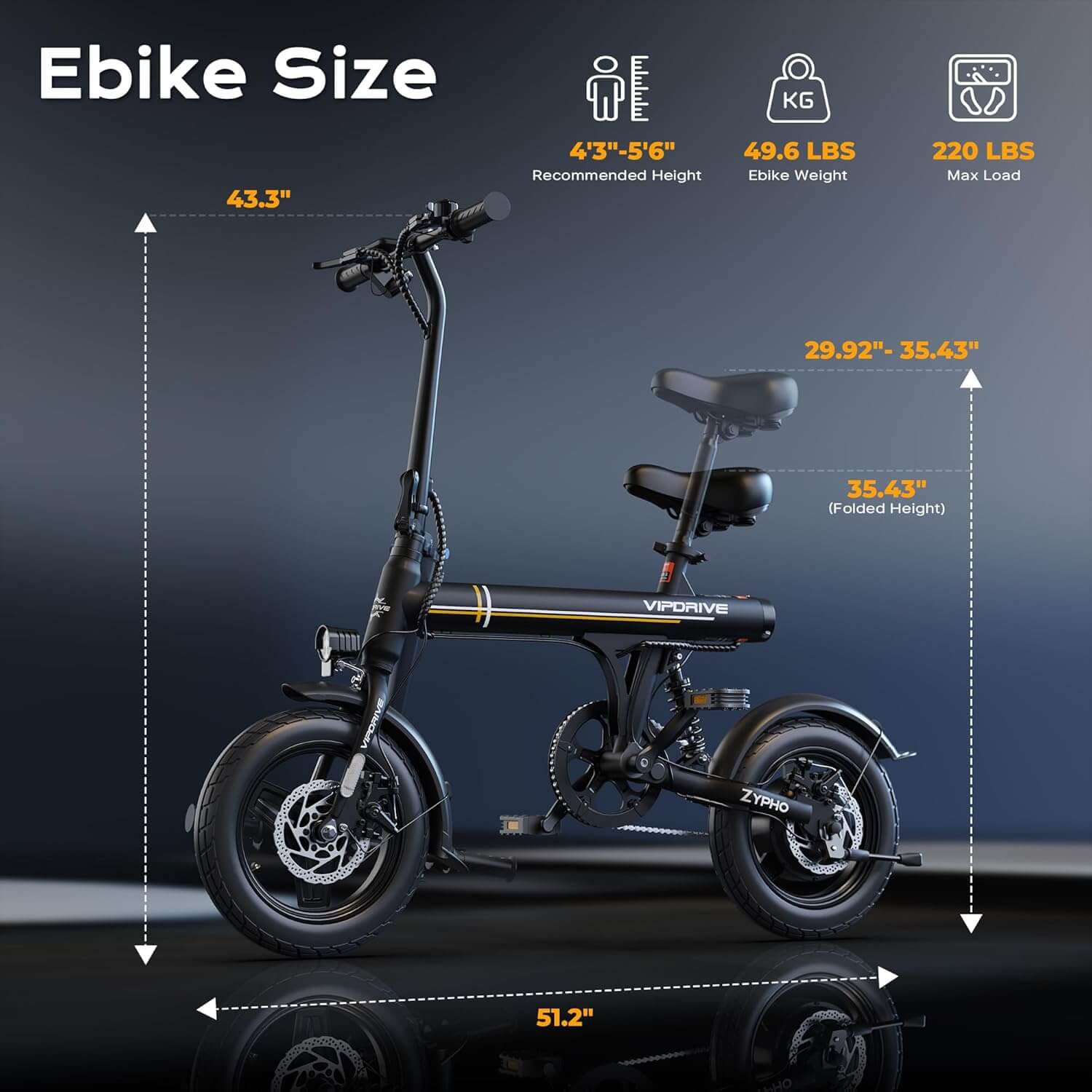 Vipdrive ZYPHO 350W 14” Folding City Electric Bike