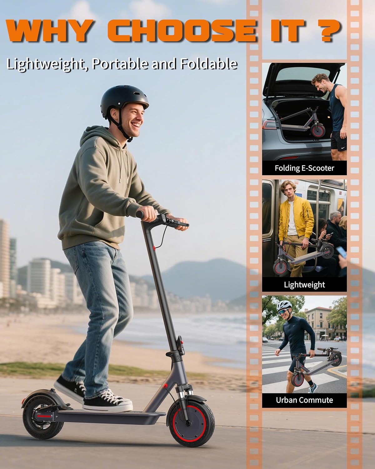 VOLPAM SP08 500W 10" Solid Tires Folding Electric Scooter
