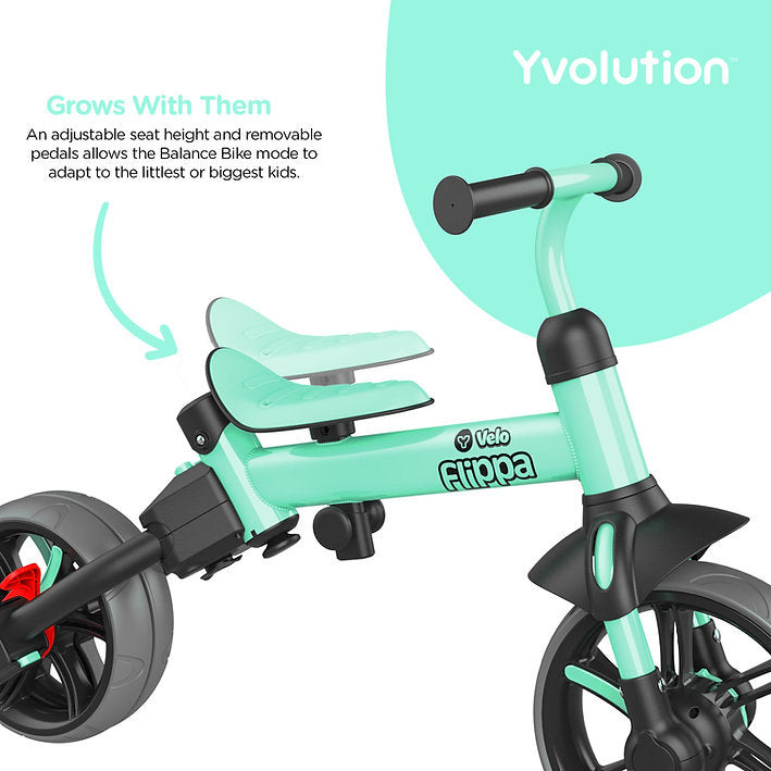 bike removable pedals Yvolution Y Velo Flippa Kids' 4-in-1 Trike to Balance Bike, Green
