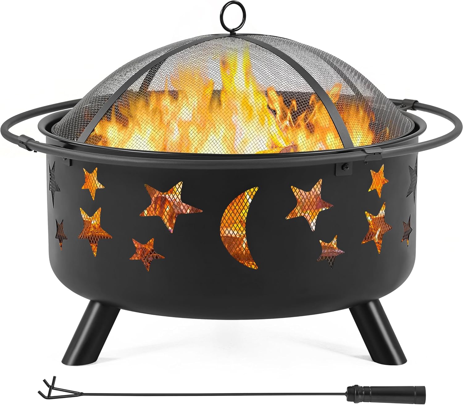 Yaheetech 30" Wood Burning Outdoor Fire Pit with Mesh Cover