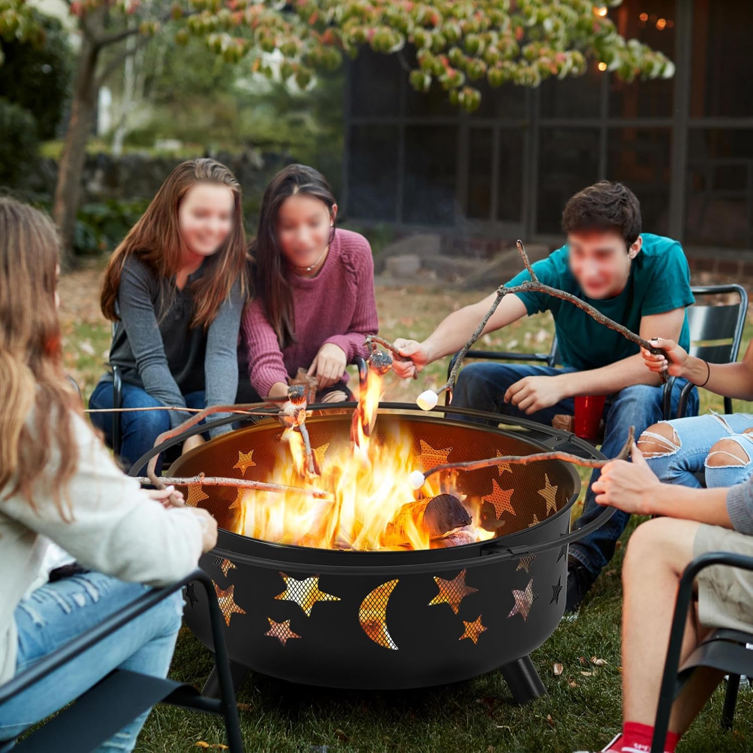 Yaheetech 30" Wood Burning Outdoor Fire Pit with Mesh Cover