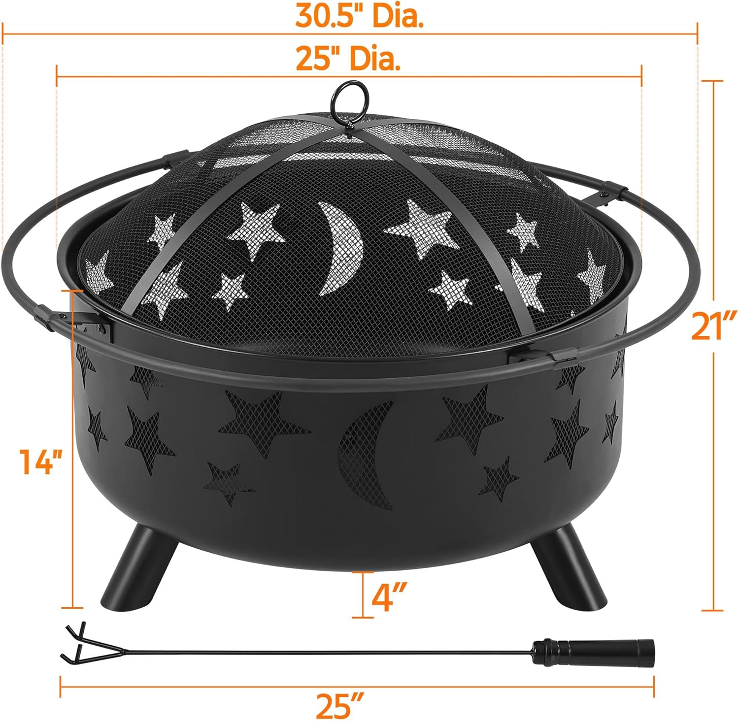 Yaheetech 30" Wood Burning Outdoor Fire Pit with Mesh Cover