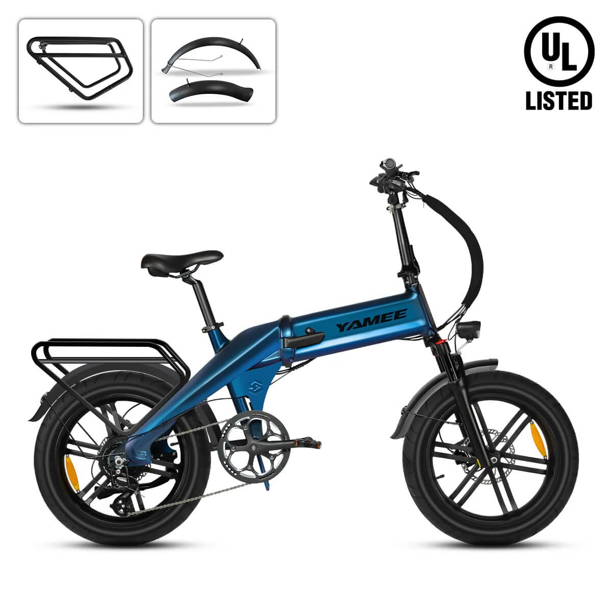 750w electric bicycle Yamee XL PLUS 750W 48V 8 Speed Folding Fat Tire Electric Bike Amber Orange