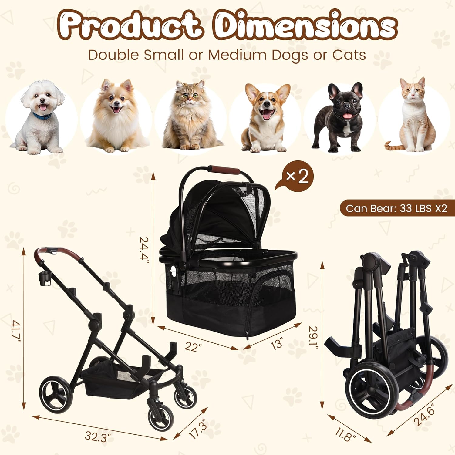 YIYUNBEBE P600T Folding Double Pet Stroller