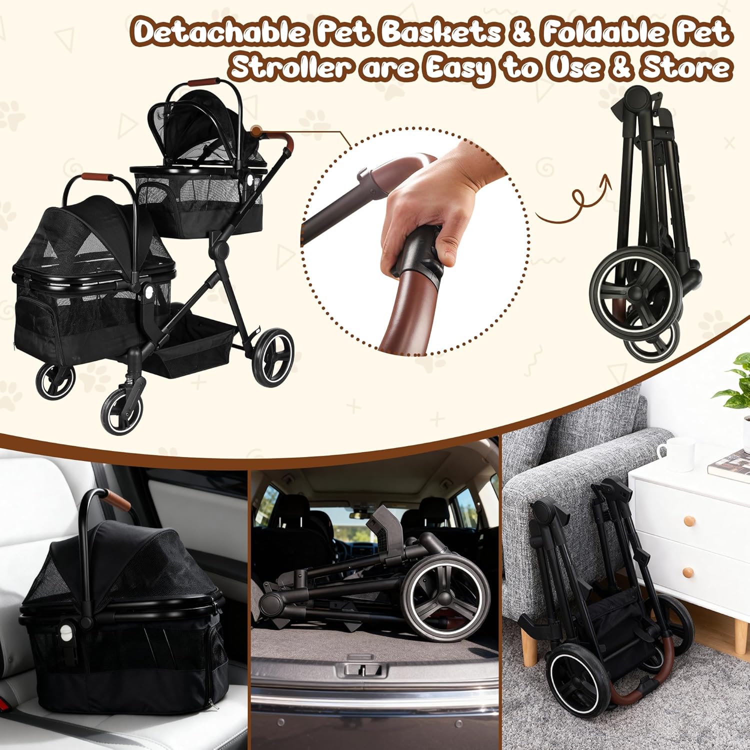 YIYUNBEBE P600T Folding Double Pet Stroller